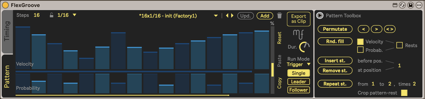 FlexGroove pattern toolbox view
